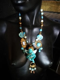 Baroque Jewelry, Guardian Angel Winged Archangel Pendant, Rococo Necklace Turquoise Jewellery, Celestial Charm Cherubim
