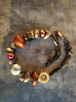 Beaded Choker, Classic Statement Jewelry, Big Bold Chunky Necklaces, Metallic & Ceramic Sculptured Brutalist Design