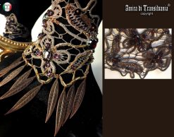 Marie Antoniette Choker, Embroidered Macrame Baroque Lace Jewelry, Necklace Leaf Fringe Collar Rococo Embroidery