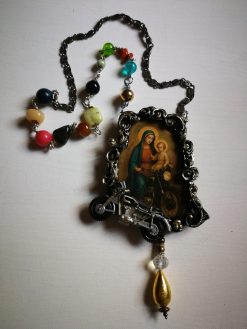 Holy Pop Jewelry, Ironic Vibes Religious Baroque Style, Orthodoxe Icon Necklace, Madonna with Child Motocycle Pendant