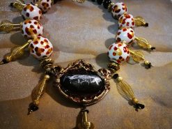 Haute Couture Necklace, Onyx Leopard Tibetan Brass Beaded Chest OOAK Luxury Statement Sculptural Jewelry
