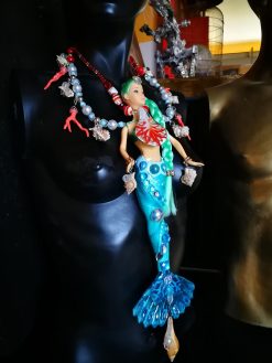 Siren Mermaid, Extravagant Jewelry Futuristic Doll Fish, Bib Pendant Seashell Conch Shell Coral Charm