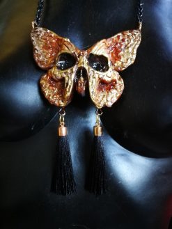 Sugar Skull Butterfly Necklace, Statement Luna Moth Gothic Tassel Bib, Macabre Jewelry Luxury Oddities