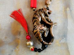 Black Panther Pendant, Designer Jewelry Sculptural Statement Big Bold Chunky Necklace Golden Wild Animal