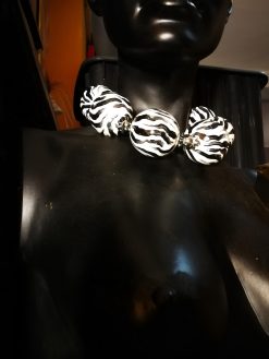 Oversize Beaded Necklace, Hand Painted Zebra Black & White Statement OOAK Couture Jewelry Sculptured Wild