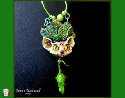Statement Necklace - Animal Pendant Luxury Art Jewelry - Wild Cat Memorial Totem Sculptural Beaded Design