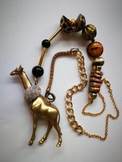 Designer Jewelry, Extravagant Pendant Animal, Giraffe Locket Statement Necklace Savana Wild Charm Beaded Chain