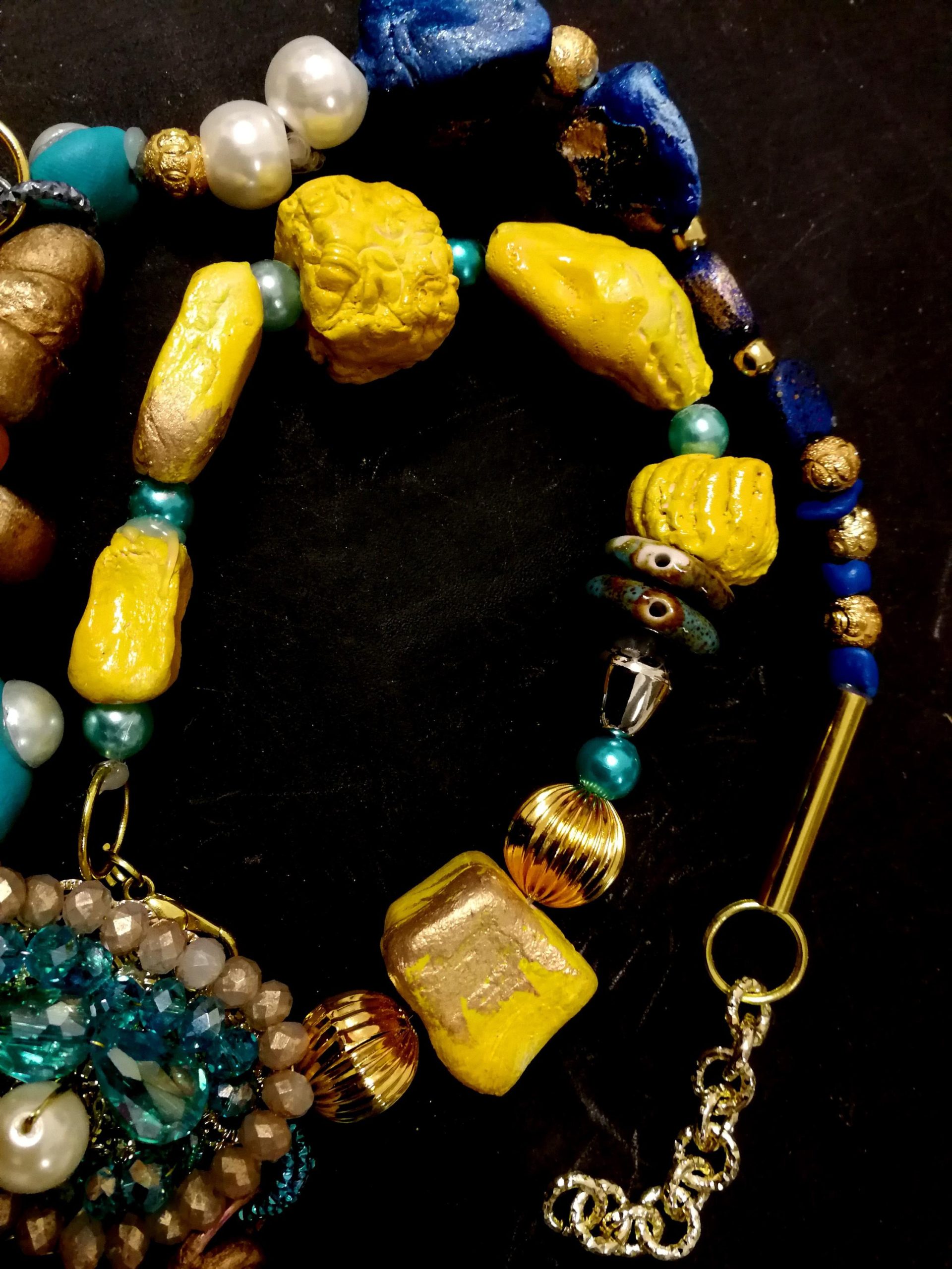 Puka Shell Necklace, Maximalist Design Luxury Statement Charm, Natural Seashell Conch Abalone & Ceramic Jewelry