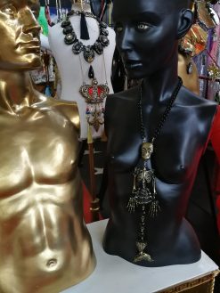 Macabre Jewelry Dark Necklace, Skull Skeleton Pendant, Gothic Punk Jewellery, Creepy Hauted Siren Mermaid