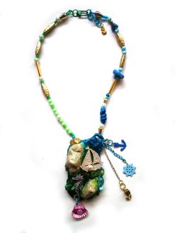 Shell Necklace, Statement Charm Pendant, Seashell Mermaid Jewelry, Sculpture Pendant, Luxury Cruise Ship Marine