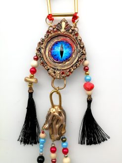 Buddha Jewelry, Statement Necklace Chunky Tribal Beaded Choker, Buddhist Pendant & Dragon Eye Sculptural Luxury