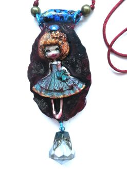 Polymer Clay Doll Pendant, Handmade Fantasy Beaded Necklace, Dolly Doom Collection OOAK Sculpture Necklace