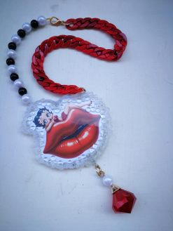 Betty Boop Figurine Whimsical Statement Necklace, OOAK Kiss & Lips Jewelry Old Hollywood Femme Fatale