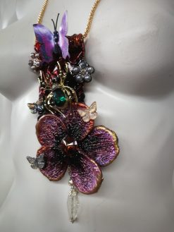 Art Nouveau Necklace, Flower Leaf Elegant Pendant, Jewelry Spider Insect, Butterfly Orchid Crystal Charm