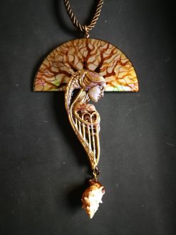 Siren Mermaid, Belle Epoque Jewelry Art Noiuveau, Liberty Style Bib Pendant Seashell Charm Shell