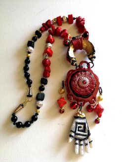 Tribal Jewelry Ainu Tribe, Japanese Folk Chunky Pendant, Helping Hand Statement Necklace Charm Maximalist
