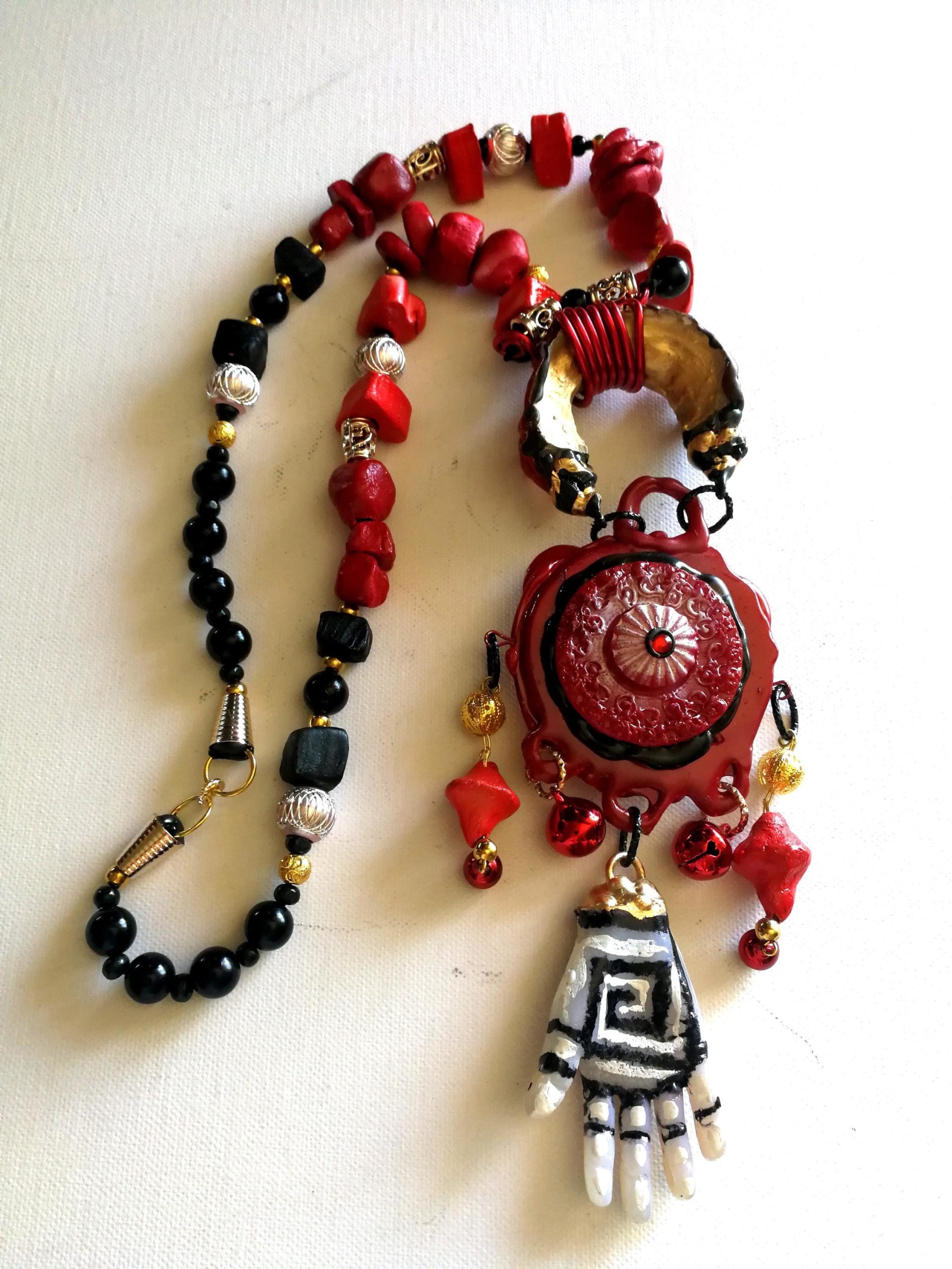 Tribal Jewelry Ainu Tribe, Japanese Folk Chunky Pendant, Helping Hand Statement Necklace Charm Maximalist