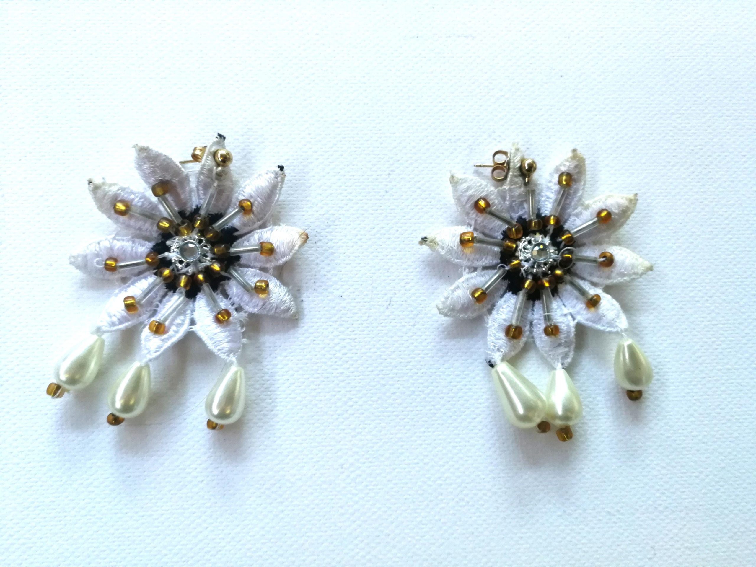 Bride Jewelry Set, Macrame Earrings Choker Embroidered, Pearl Wedding Accessories, Crochet Lace Flower Necklace