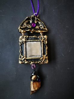 Snow White Witch's Mirror Necklace Pendant, Romantic Victorian Gothic Jewelry, Stone Charm Vintage Style