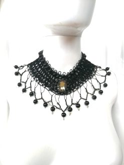 Marie Antoniette Choker, Embroidered Crochet Fine Lace Jewelry, Medallion Necklace Fetish Collar Statement Cameo