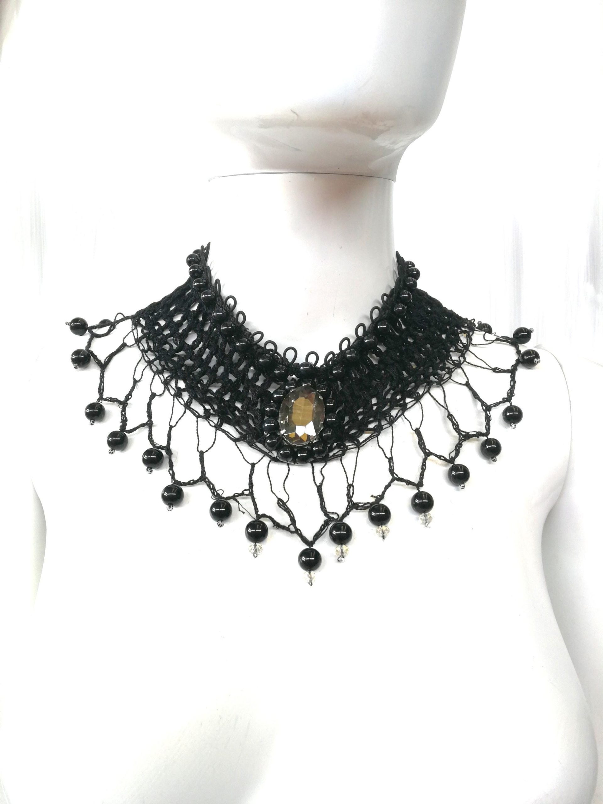 Marie Antoniette Choker, Embroidered Crochet Fine Lace Jewelry, Medallion Necklace Fetish Collar Statement Cameo