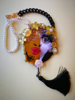 Happy Face Pendant, Brutalist Chunky Portrait, Mirror Eye Lips Pop Art Statement Jewelry Charm