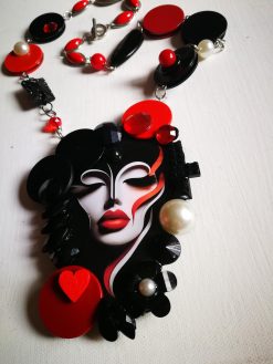 Futuristic Jewelry 1960 1970 Design, Necklace Assemblage Pendant Locket, Modernist Pop Disco Fashion Style