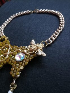 Queen Bee Necklace, Luxury Gold Honey Nest Pendant, Insect Statement Jewelry Charm Crystal Gold Chain