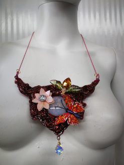 Bumble Bee Necklace Queen, Sculpted Luxury Jewelry Statement Bezel Pendant, Insect Charm Butterfly Flower