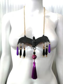 Bat Vampire Jewelry Dark Necklace, Beaded Tassel Pendant Chain, Gothic Punk Rock Jewel Charm