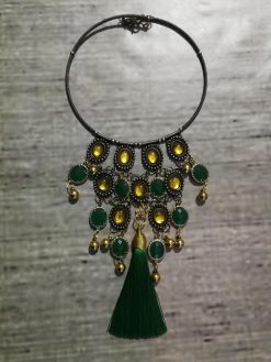 Kelly Green Necklace Crystal Bib Emerald Green Statement Layered Collar Jewelry Luxury Tassel Choker