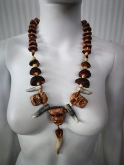Tribal Shaman Necklace, Boho Horn Pendant, Rustic Ethnic Statement Jewelry Native American Indian Charm