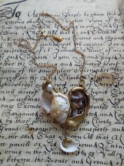 Shell Jewelry, Sea Glass Necklace Statement Pendant, Luxury Conch Charm Chain Collar Ear Pearl