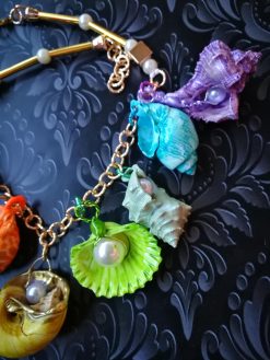 Puka Shell Necklace, Maximalist Design Handmade Painted Natural Seashell Conch Jewelry Rainbow Abalone Multicolored
