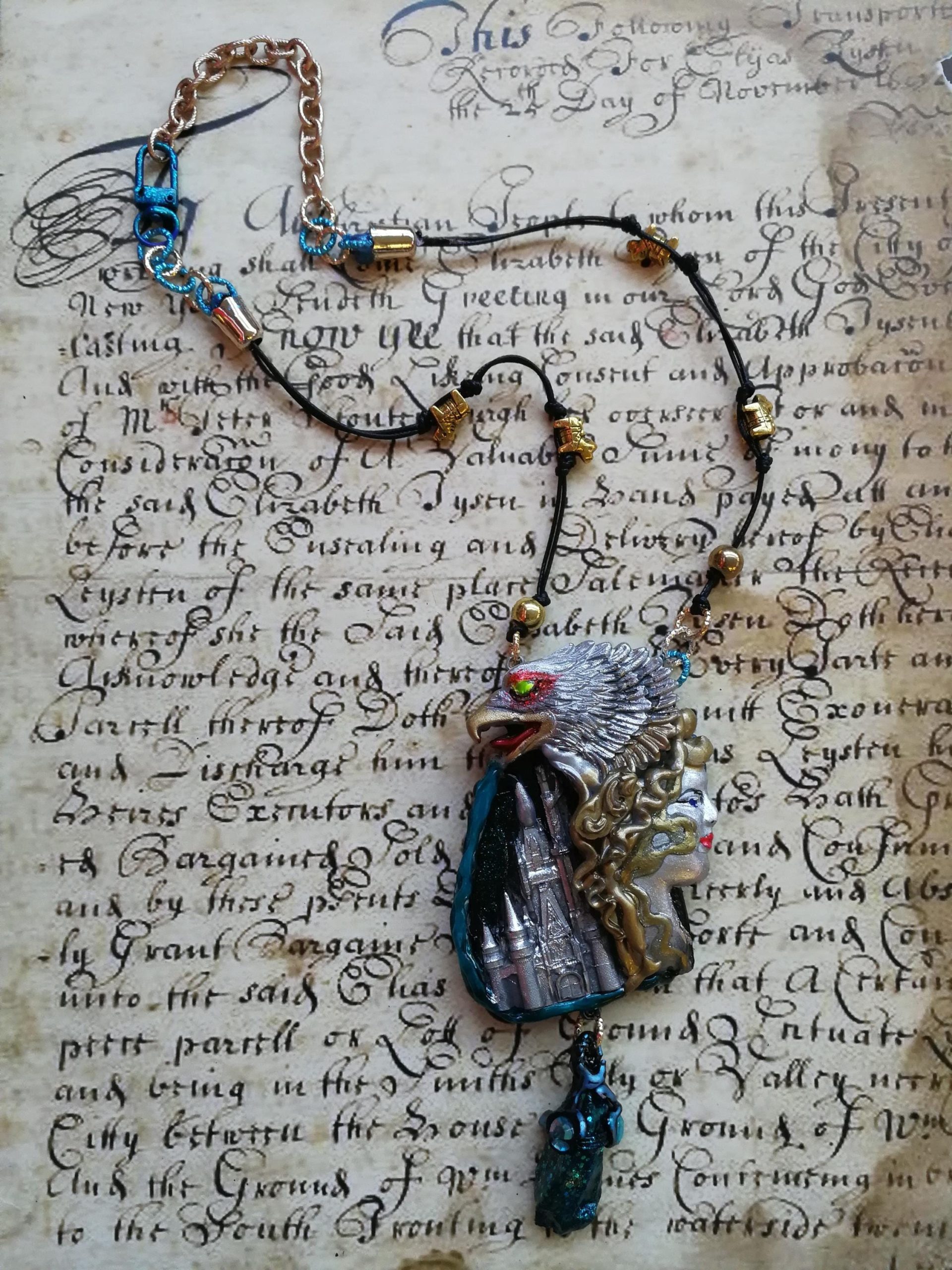 Silver Eagle Pendant, Statement Necklace Vulture Wild Bird Jewelry, Viking Castel Raw Stone Charm