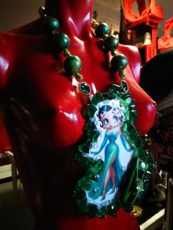 Betty Boop - Big Bold Chunky Necklaces, Statement Green Emerald Jewelry, Old Hollywood Icon Diva Pendant