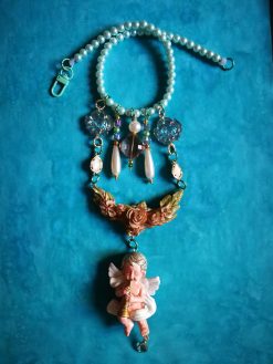 Guardian Angel, Religious Baroque Winged Archangel Pendant, Necklace Jewelry Flower Charm Celestial Cherubim Seraphim