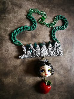 Whimsical Jewelry, Snow White & the Seven Dwarfs Necklace Manga Doll Fantasy Pendant Cartoonish Apple Charm