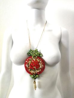 Passion Fruit Necklace, Hand Embroidered Jewelry, Luxury Pendant Pearl Charm, Chain Amulet Collar Jewelry