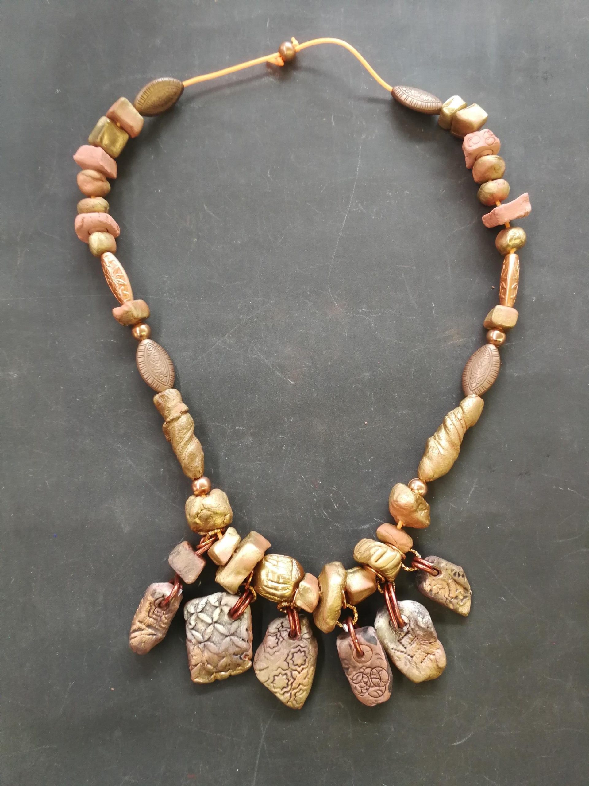 Beaded Necklaces, Boho Jewelry Earth Tone Bib, Chunky Handmade Stone Jewelry, Brutalist Pendant Charm