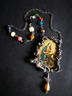 Holy Pop Jewelry, Ironic Vibes Religious Baroque Style, Orthodoxe Icon Necklace, Madonna with Child Motocycle Pendant