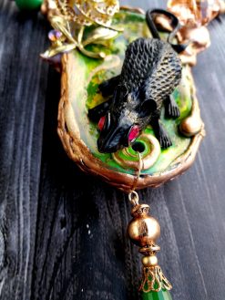 Statement Necklace, Animal Nature Pendant Collar, Liberty Jewelry Collier Copper Crystal, Mouse Pearl Gemtones