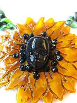 Sunflower Necklace and Bracelet Daisy Pendant, Floral Suit Set Jewelry, Sun Flower Brutalist Modernist