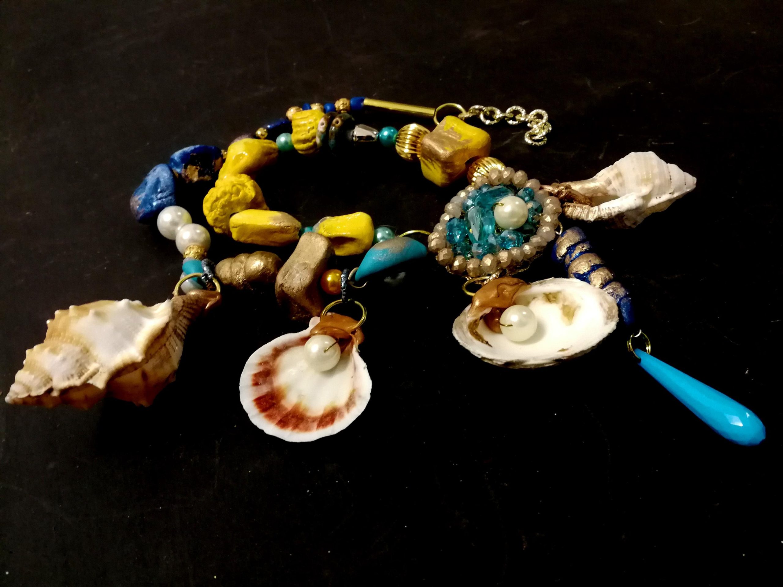 Puka Shell Necklace, Maximalist Design Luxury Statement Charm, Natural Seashell Conch Abalone & Ceramic Jewelry