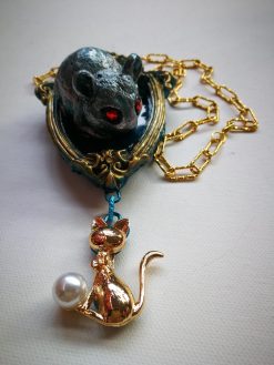 Cat Jewelry Necklace, Animal Mouse Blazon Charm Pendant, Chain Jewellery Nature Elegant Jewel Bib