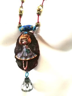 Polymer Clay Doll Pendant, Handmade Fantasy Beaded Necklace, Dolly Doom Collection OOAK Sculpture Necklace