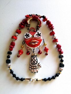 Tribal Jewelry Ainu Tribe, Japanese Folk Chunky Pendant, Helping Hand Statement Necklace Charm Maximalist