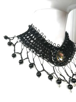 Marie Antoniette Choker, Embroidered Crochet Fine Lace Jewelry, Medallion Necklace Fetish Collar Statement Cameo