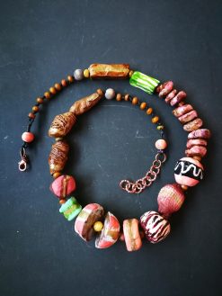 Luxury Jewelry Black Pink Gold Sculpted Beaded Statement Necklace, Haute Couture Orb Design OOAK