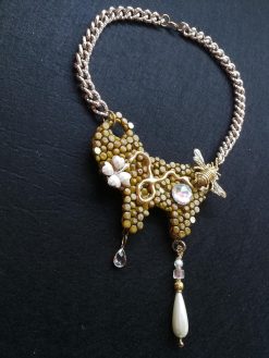 Queen Bee Necklace, Luxury Gold Honey Nest Pendant, Insect Statement Jewelry Charm Crystal Gold Chain